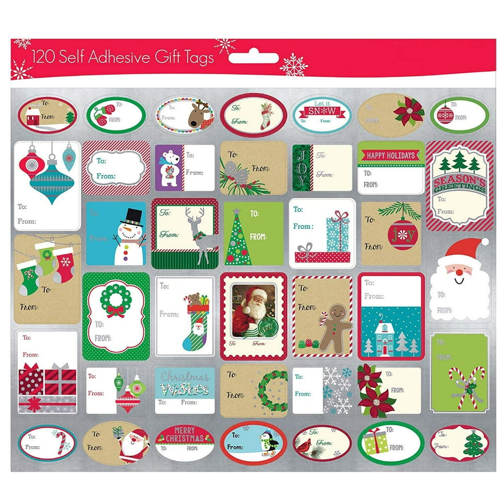 Pack of 120 Self Adhesive Christmas Gift Labels 3 Sheets with 40 Different Designs Xmas Gift ...