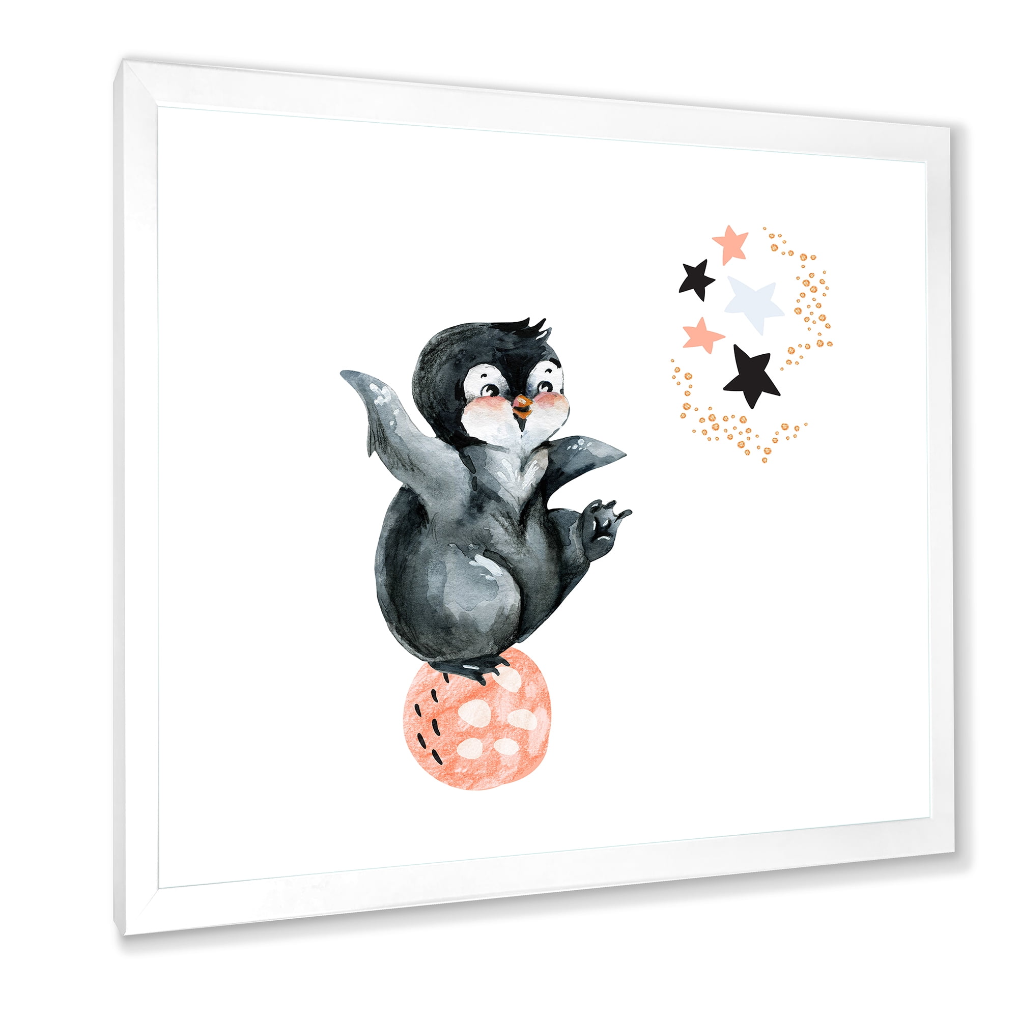 Designart 'Little Penguin With Planets and Stars II' Farmhouse Framed Art Print