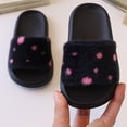 thumbnail image 2 of Kids Polka Dot Fuzzy Open Toe Slippers Girls Warm Plush House Slides Anti Soft Cozy Winter Indoor Outdoor Slippers for Children(Black1,9-9.5 Years), 2 of 5