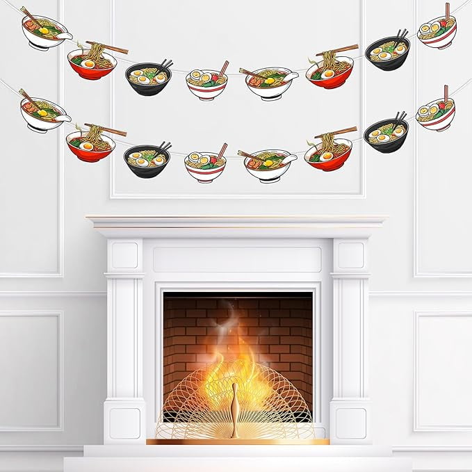 Ramen Party Decoration Banner Garland, 3 Pcs Japanese Noodles Birthday Party Decorations Ramen Banner Garland for Japanese Ramen Theme Birthday Party Baby Shower Supplies
