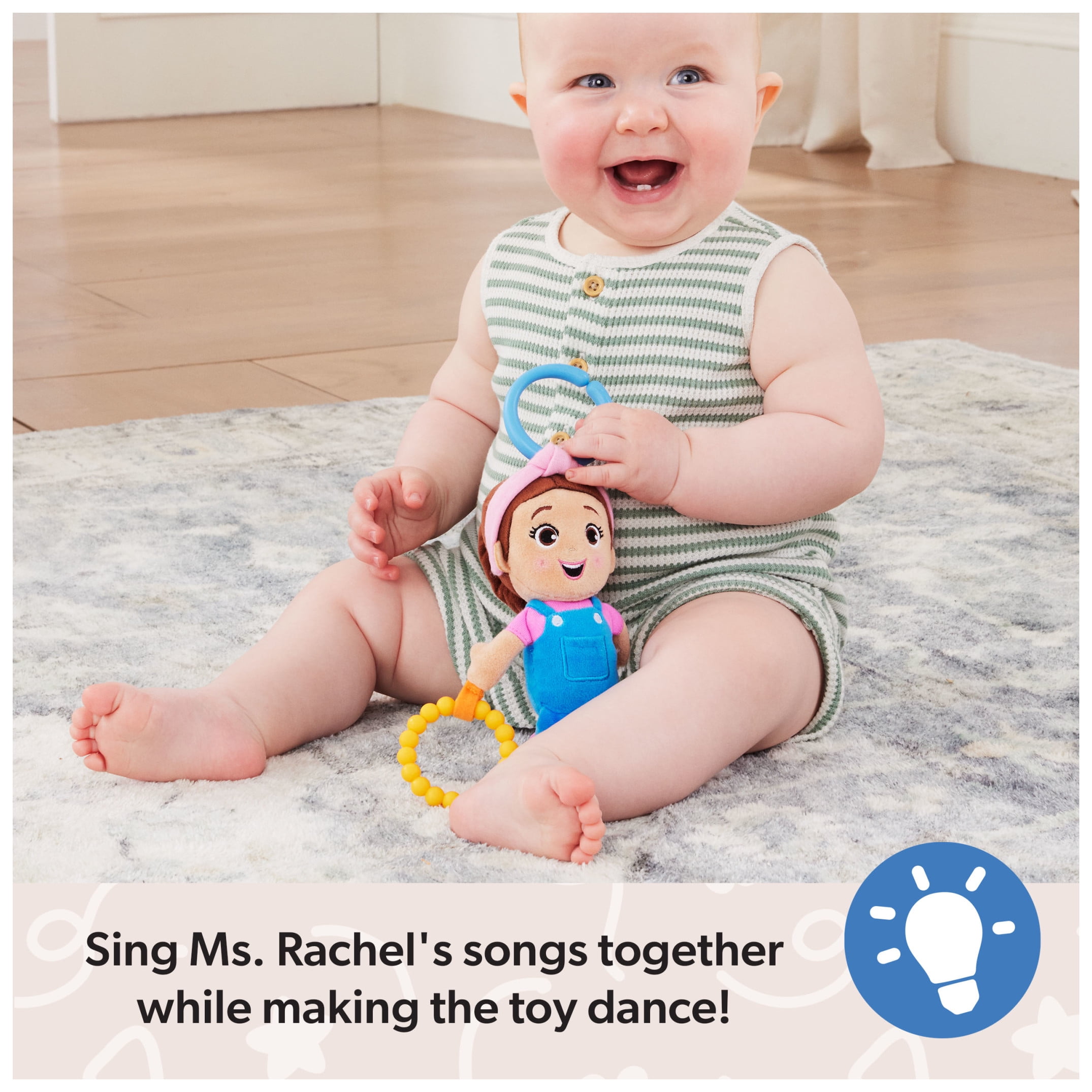Ms. Rachel Official Sensory Take-Along Plush Toy with Baby Rattle & Clip