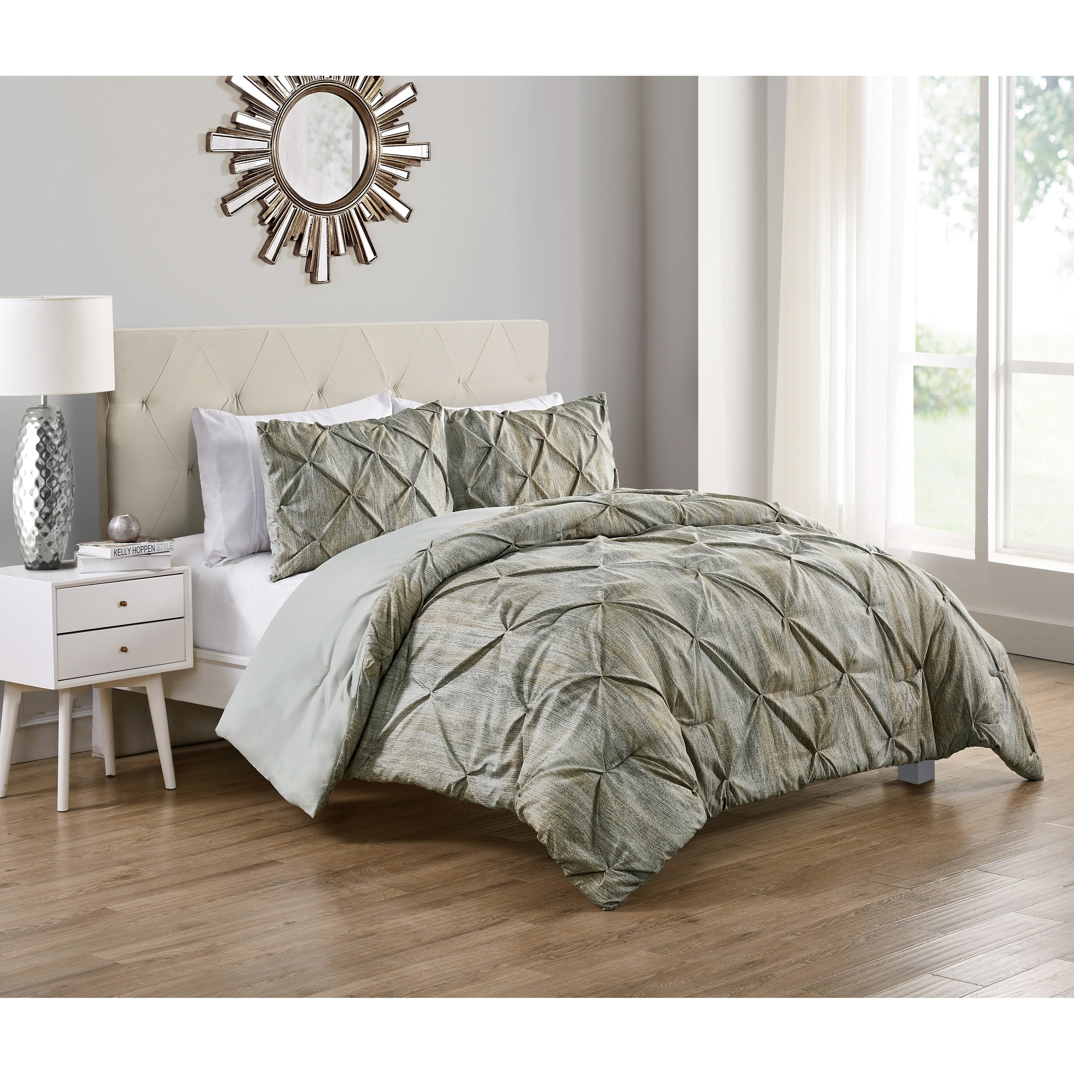 VCNY Home Distressed Karla Beige Pintuck Pleat Duvet Cover Set, King