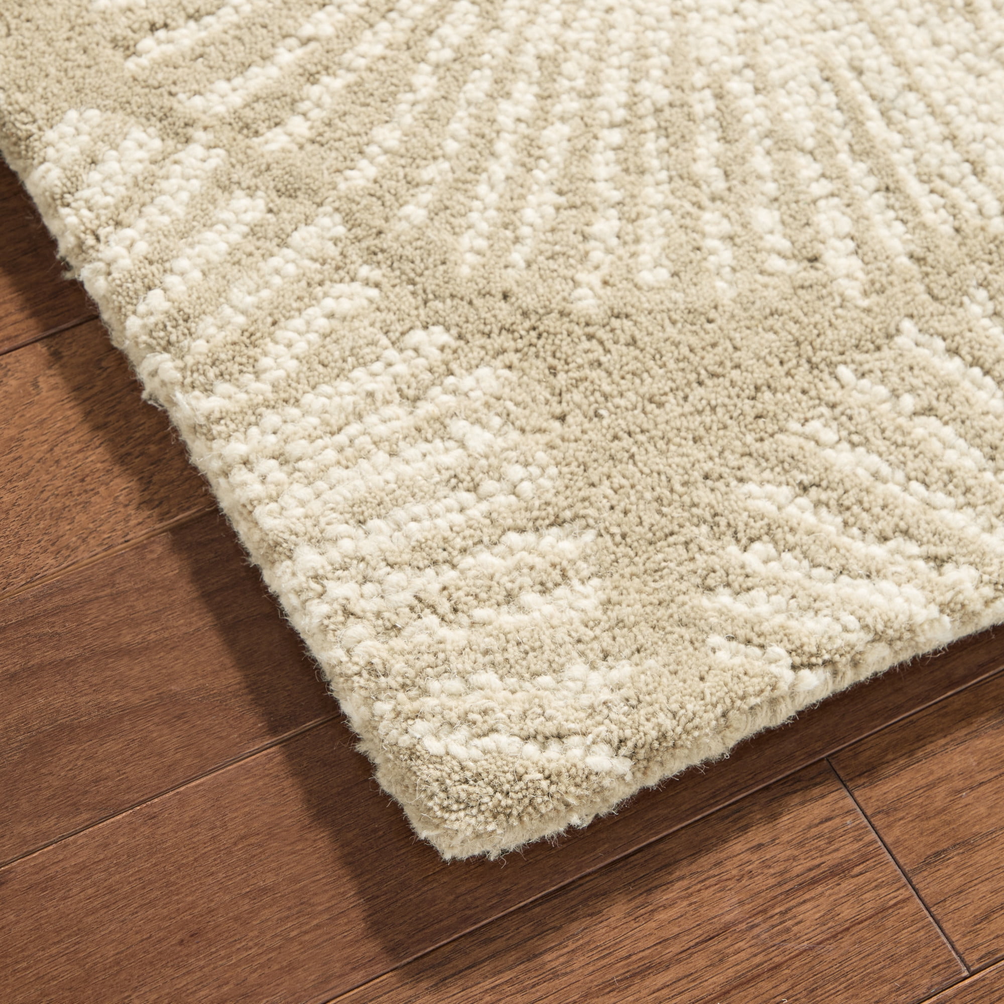 NICOLE MILLER NEW YORK Kendall Slinky Geo Handcrafted Area Rug, 100% Wool Rug, Taupe, 6'x9'