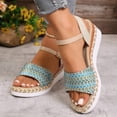 thumbnail image 3 of Women's Espadrille Wedge Sandals Ankle Strap Platform Open Toe Boho Braided Band Wedges Heels Beach Vacation Dress Shoes Sky Blue Size 6.5, 3 of 6