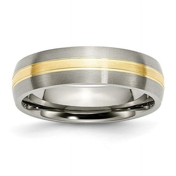 Titanium Grooved 14k Yellow Inlay 6mm Brushed Band
