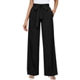 thumbnail image 2 of Women's Summer Solid Color High Waisted Bow Tie Belt Wide Leg Straight Pants, Casual Business Trousers for Office or Weekend, Breathable Lightweight Fabric Black XXXXL, 2 of 9