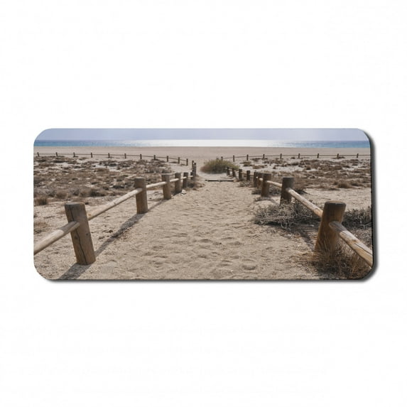 Beach Computer Mouse Pad, San Miguel Beach near Gate Cape Atlantic Ocean Coast Serene Holiday Warm Relax Scene, Rectangle Non-Slip Rubber Mousepad X-Large, 35" x 15", Blue Beige, by Ambesonne
