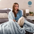 thumbnail image 4 of Bare Home Faux Shearling Blanket - Fluffy & Soft - Lightweight - Full/Queen, Dusty Blue - Tipped, 4 of 7