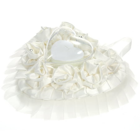 7 7 Inches White Satin Organza Heart Wedding Ring Bearer Pillow