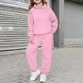 thumbnail image 2 of Girls 2 Piece Outfits Tracksuit Drop Shoulder Hoodie Sweatshirt and Sweatpants Joggers Set with Pockets Pink 140, 2 of 7