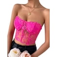 thumbnail image 3 of QAFOPEH Women Lace Strapless Corset Top Mesh Rose Boned Bustier Lingerie, 3 of 7
