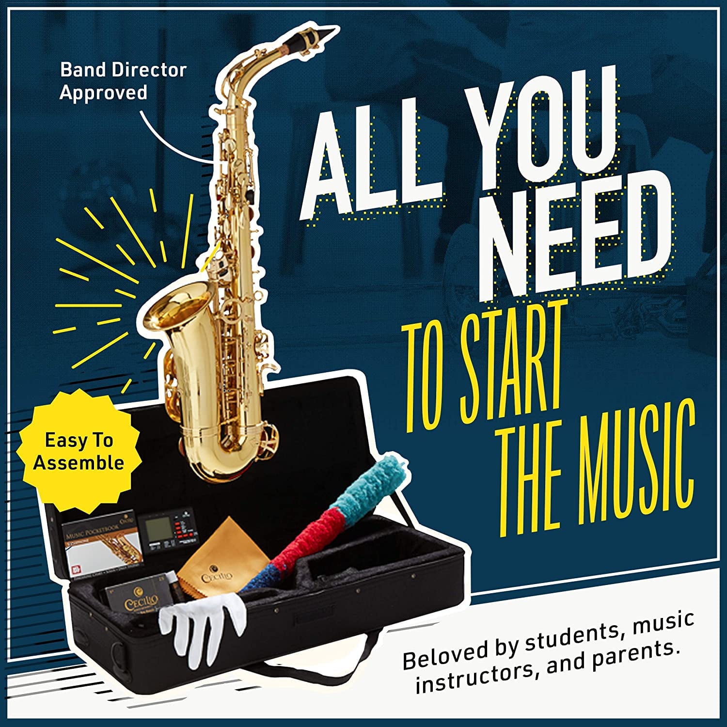 Mendini by cecilio eb alto saxophone instrument sale case tuner mouthpiece 10 reeds