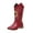 Red, variant on Cowboy Boots for Women Square Toe Sunflower Cowgirl Boots Mid Calf Western Embroidered Stitched Low Heel Boots