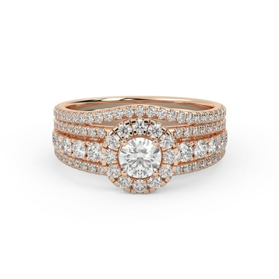 Halo Solitaire Cluster Bridal Set Ring for Women, IGI Certified 1.00 Carat (Ctw) Lab Grown Diamond Engagement Wedding Ring In 18K Solid Rose Gold F-G, VS-SI Quality Ring Size-8.5