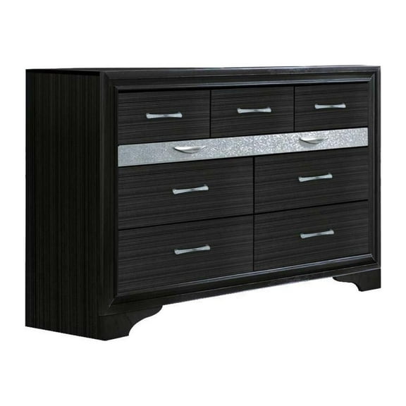 Benzara Two Tone Wooden Dresser With Nine Drawers, Black And Silver