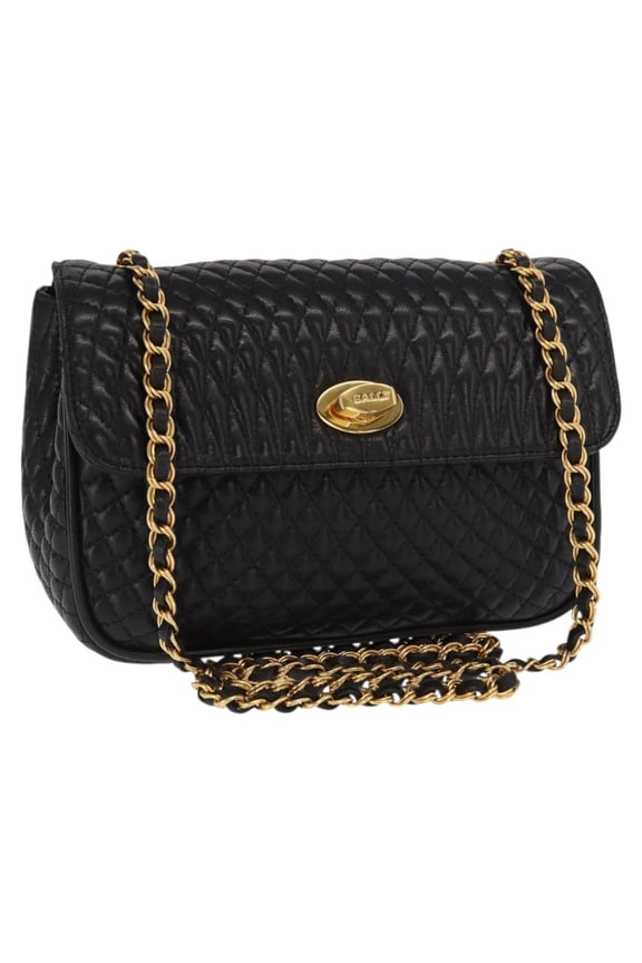 Pre-Owned Bally Vintage Chain Shoulder Bag Quilted Leather Black Leather Shoulder Bag Bag