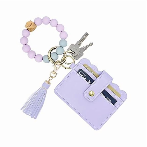 ZLCKeychain Wallet Wristlet Small Credit Card Holder Bracelet Key Chain Purse Bangle Tassel Beads Key Rings for Women