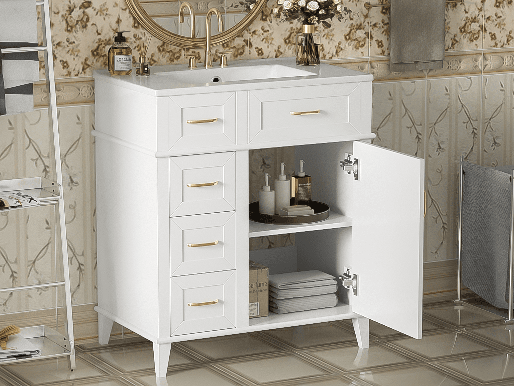 MAYEERTY 30" Bathroom Vanity - With Ceramic Sink, Adjustable Shelf & Soft-Close Door, Practical Storage for Bathrooms