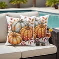thumbnail image 4 of Burnt Orange Pumpkin Fall Outdoor Waterproof Pillow Covers, Thanksgiving Botanical Leaves Decorative Square Throw Pillowcase Sofa Cushion Sham for Patio/Couch/Chair, 26"x26" 2 Pack, 4 of 8