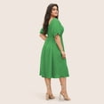 thumbnail image 4 of AURA Womens Plus Size Green Midi Dress Square Neck Puff Sleeve High Waist Retro A Line Spring Summer, 4 of 5