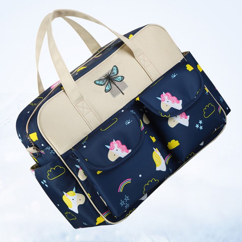 NFTIGB Waterproof Nylon Diaper Bag Messenger Tote for Baby Boys & Girls, Large Capacity Travel Mummy Bag with Rainbow Pegasus Print, 15.75 inches / 40 cm, Multicolor