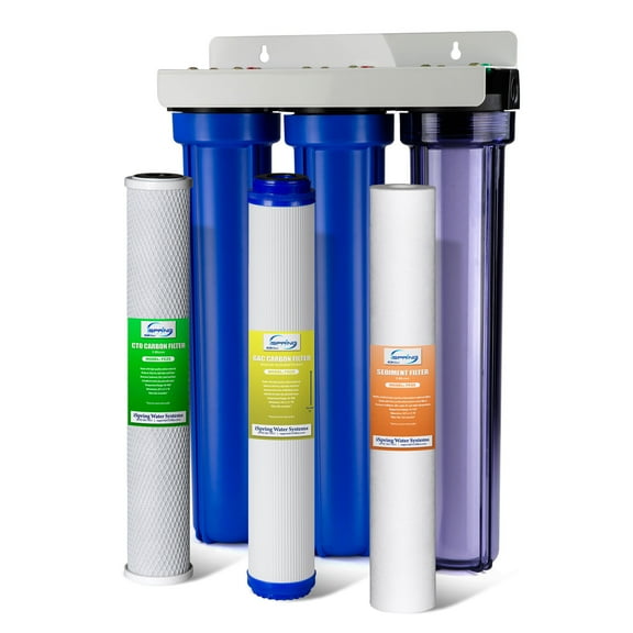 iSpring Whole House Water Filter System, Reduces Chloramine, PFAS, Chlorine, Sediments, 3-Stage Whole House Water Filtration System, 5-Micron, 3/4" Inlet/Outlet, Model: WCB32C-GAC