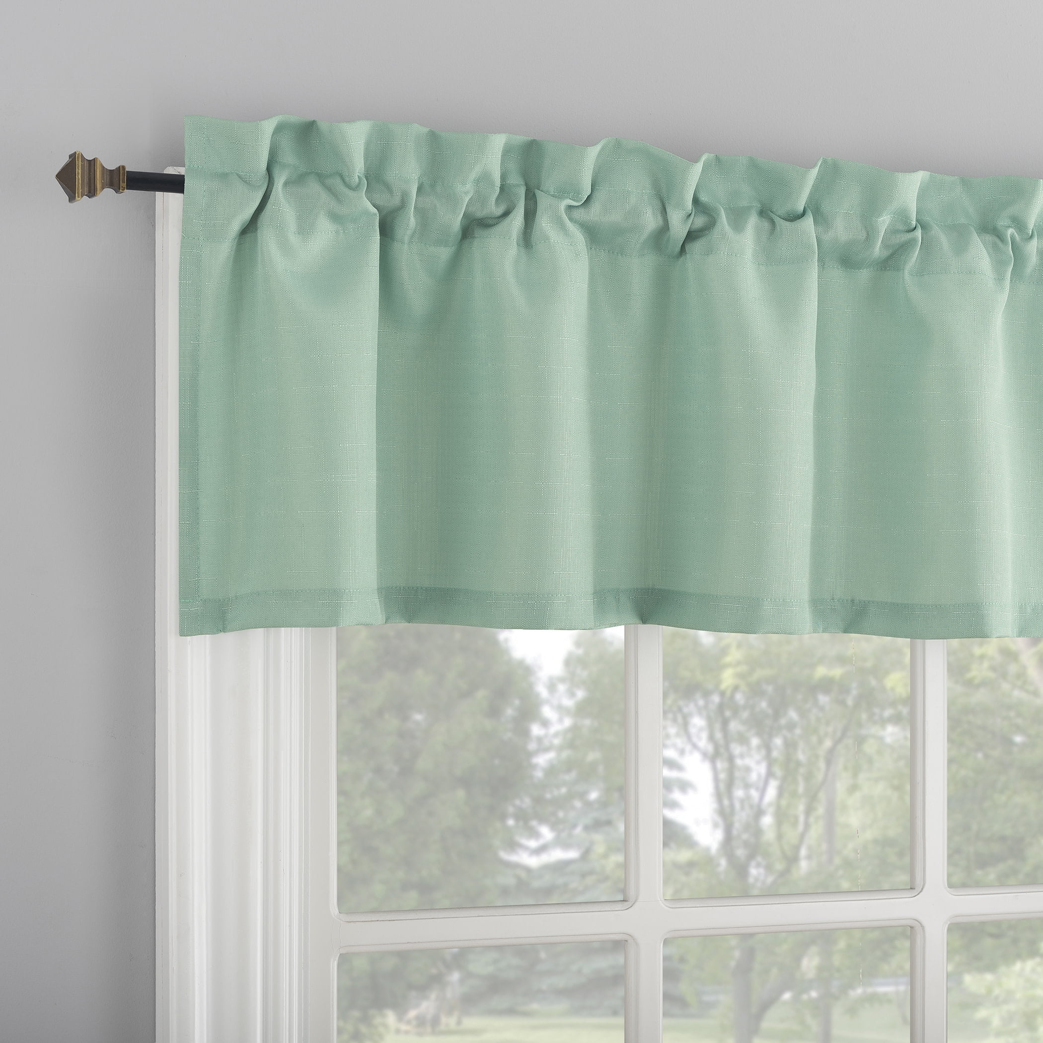 Mainstays 3-Piece Textured Semi Sheer Rod Pocket Kitchen Window Tier Pair and Valance, 2 Café Curtains and 1 Curtain Valance, Aqua, 56"W x 36"L