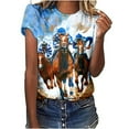 thumbnail image 2 of YHAJDS Women's Basic T-shirts Short Sleeve Horse Print Round Neck Top Summer Sport Everyday T-shirt, 2 of 5