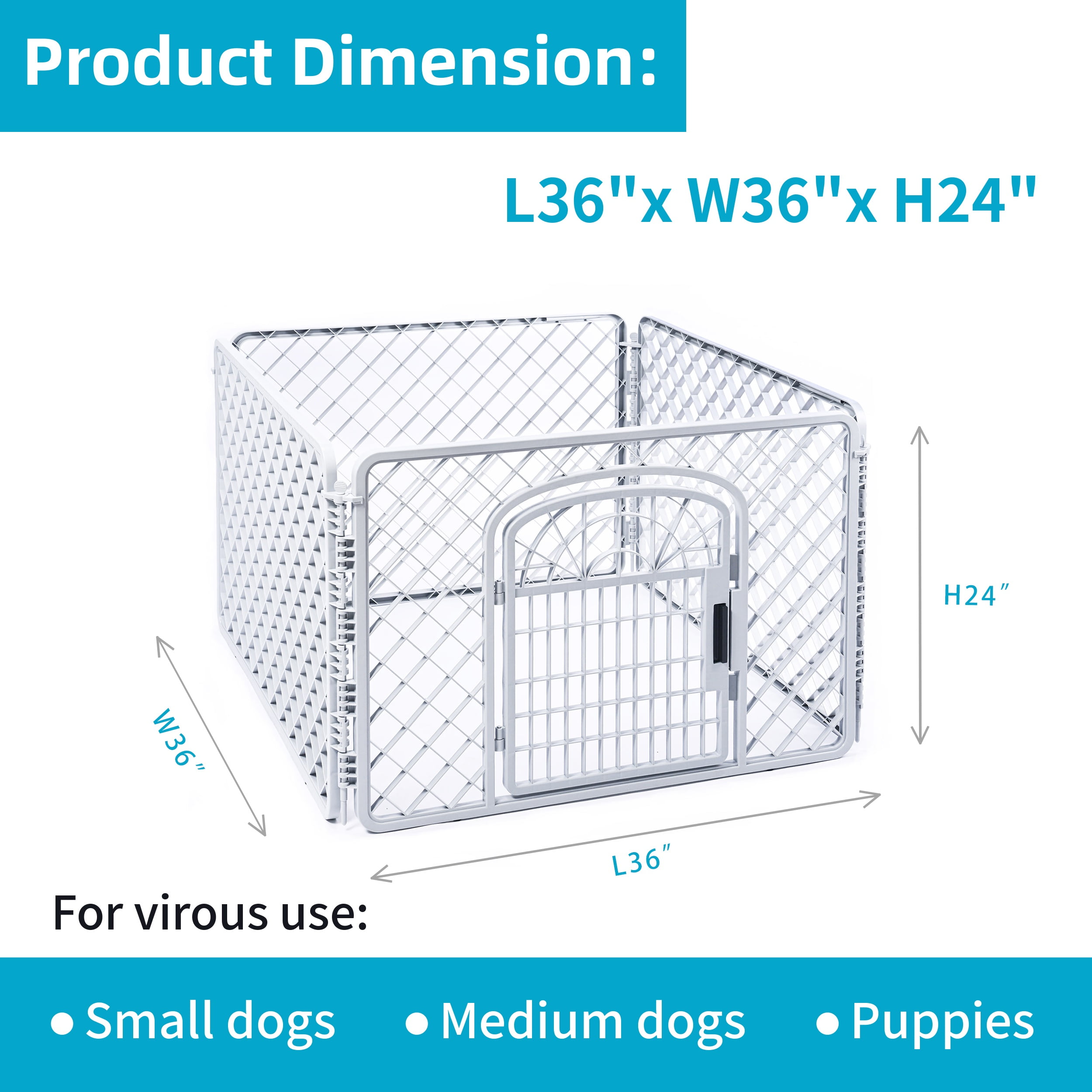 Vibrant Life 4-Panel Pet Playpen, 24”H Dog Fence with Door for Indoor and Outdoor Use