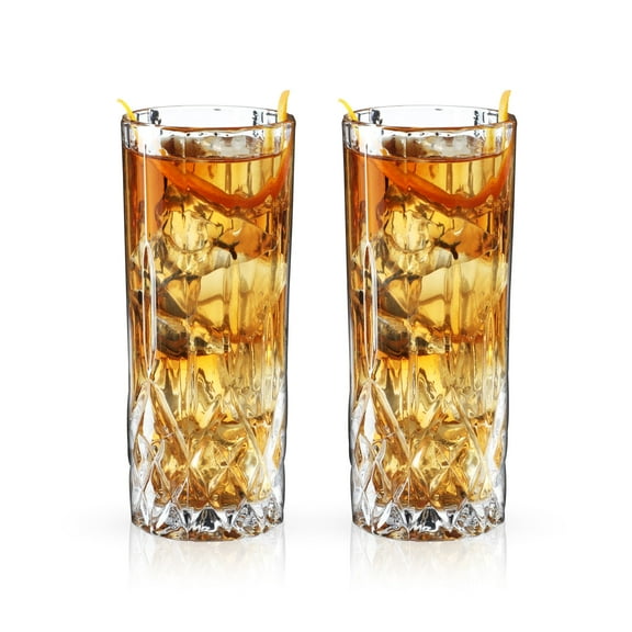 Viski Admiral Crystal Highball Glasses - Fancy Tall Drinking Glass for Water and Cocktails, Bulk Glassware Gift Set of 2, 9 Oz