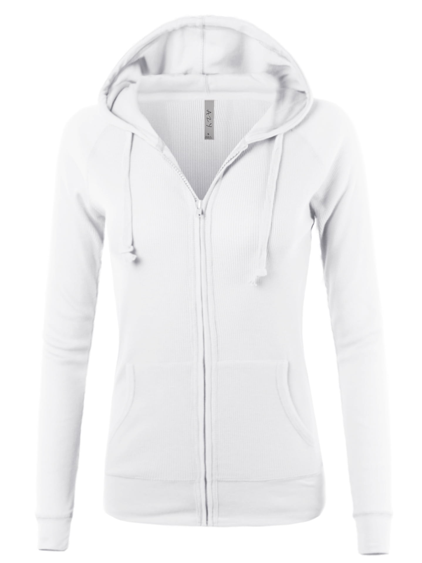 A2Y Women's Casual Fitted Lightweight Pocket Zip Up Hoodie White S ...