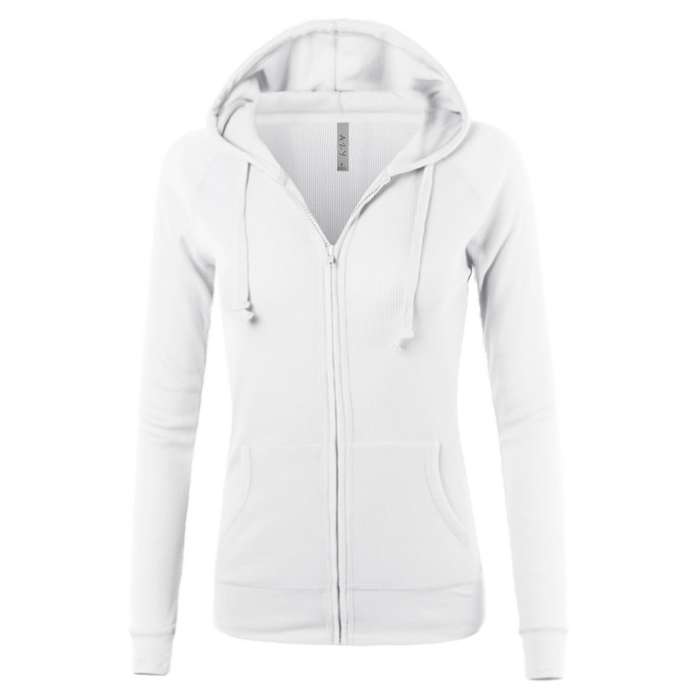 A2Y - A2Y Women's Casual Fitted Lightweight Pocket Zip Up Hoodie White
