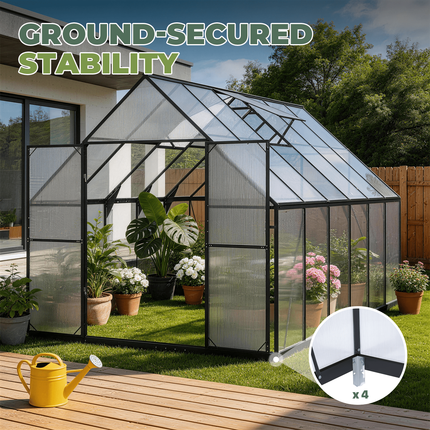 BaPiPro 12x8 ft Heavy-Duty Walk-in Greenhouse, Polycarbonate Panels, Aluminum Frame, UV-Protected Waterproof Outdoor for Garden Backyard Plant Growing