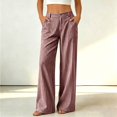 thumbnail image 2 of Fashion Striped Linen Pants for Women High Waisted Straight Leg Palazzo Trousers Casual Wide Leg Pant with Pockets, 2 of 7