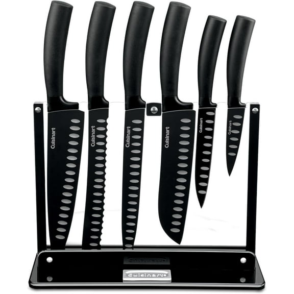Cuisinart C77NS-7P Classic Nonstick Edge Collection 7-Piece Cutlery Knife Set with Acrylic Stand, Black