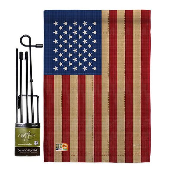 Breeze Decor BD-CY-GS-108029-IP-BO-D-US13-BD 13 x 18.5 in. USA Vintage Flags of the World Nationality Impressions Decorative Vertical Double Sided Garden Flag Set with Banner Pole