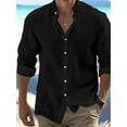 thumbnail image 4 of Mens Linen Shirts Long Sleeve Shirt Band Collar Casual Tops Regular Fit Red M, 4 of 4