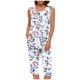 thumbnail image 1 of Conjunto de Verano para las Mujeres Impreso Casual sin Mangas Plisado Superior Y Pantalones Recortados, Cuello Redondo Conjunto de Dos Piezas, 1 of 1