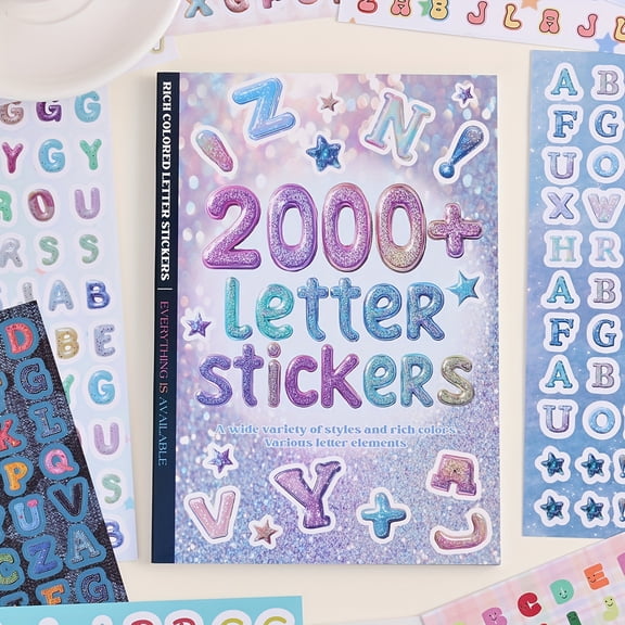 2000pcs Alphabet Stickers, Self-Adhesive Glossy Paper with Glittery Letters, Numbers, Symbols, Hearts, Stars for Scrapbooking, Junk Journals, Gift Decor, Scrapbooking Supplies