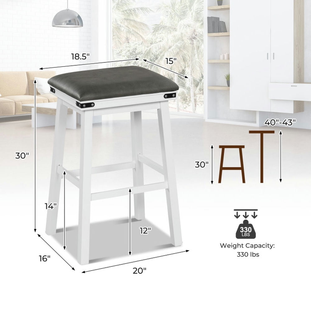 Demi Bonn 30" Set of 2 Bar Stool with Acacia Wood Frame, Modern Kitchen Dining Chair, Gray