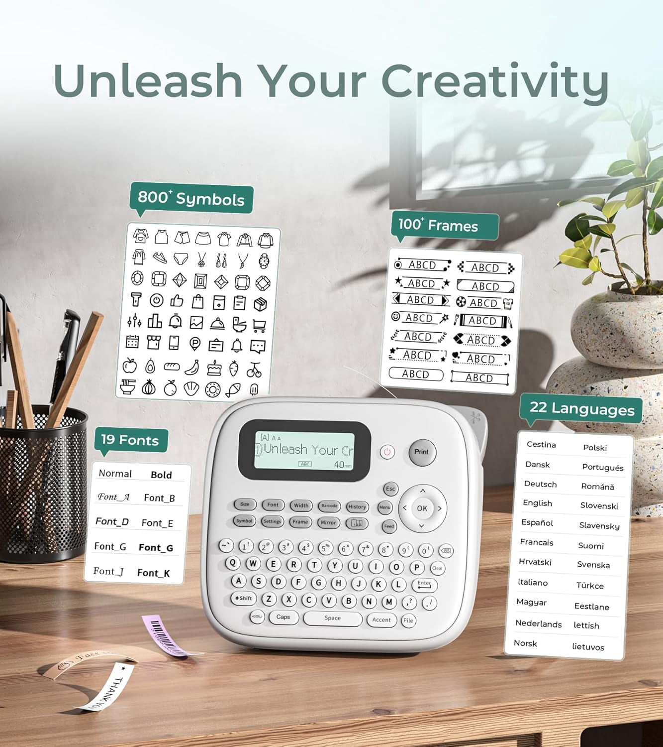 Label Maker Waterproof Labels, Labeler Machine with Tape, 16+ Bolder/Handwritten Fonts & Intuitive Shortcut Keys, 12mm Removable Freezer Food Labels for Jars/Containers/Bottle