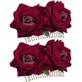 thumbnail image 2 of Paquete de 2 pinzas para el cabello con flor de rosa, accesorios para el cabello con flor de rosa para mujer, pinzas para el cabello para boda, bailarina flamenca (rojo oscuro), 2 of 5