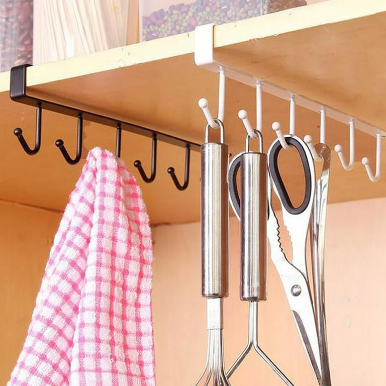6 Hooks Kitchen Cupboard Cabinet Hanging Rack Metal Storage Hanger Organizer
