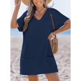 thumbnail image 5 of Vestido de baño CUPSHE de punto gofrado con cuello en V, azul marino, 5 of 5