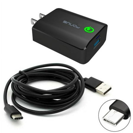 Compatible With LG G8 ThinQ G7 ThinQ - 18W Adaptive Fast Home Charger 6ft Type-C Turbo USB Cable Adapter Wall Travel AC Power Smart Detect Long USB-C Data Cord [Black] O8O