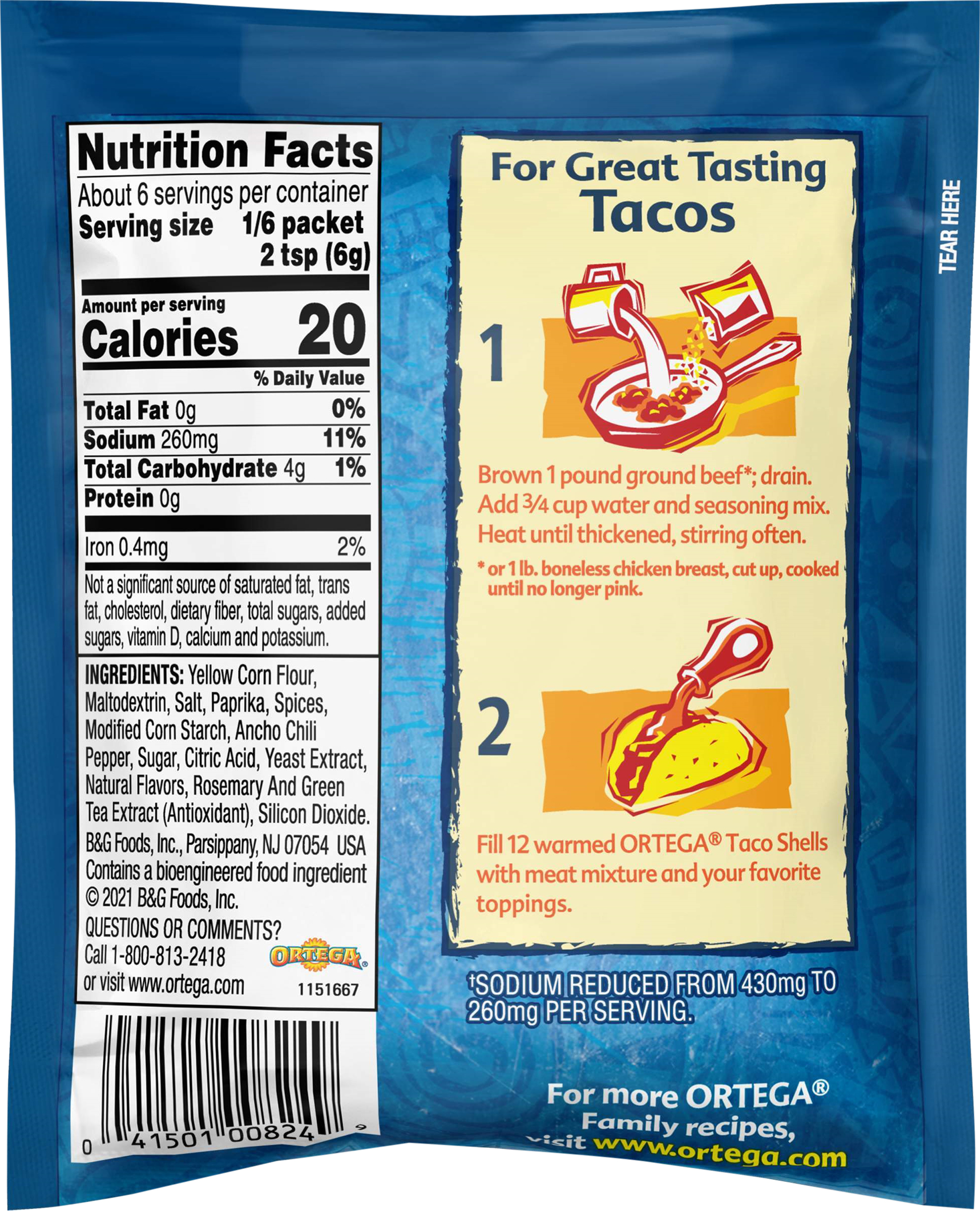 Ortega Taco 40% Less Sodium Seasoning Mix, 1.25 oz - image 2 of 11