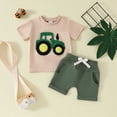 thumbnail image 2 of TOWED22 Toddler Boy Fire Truck Print Summer Outfit Short Sleeve T-Shirt Play Shorts Clothes Green,6-12 M, 2 of 9