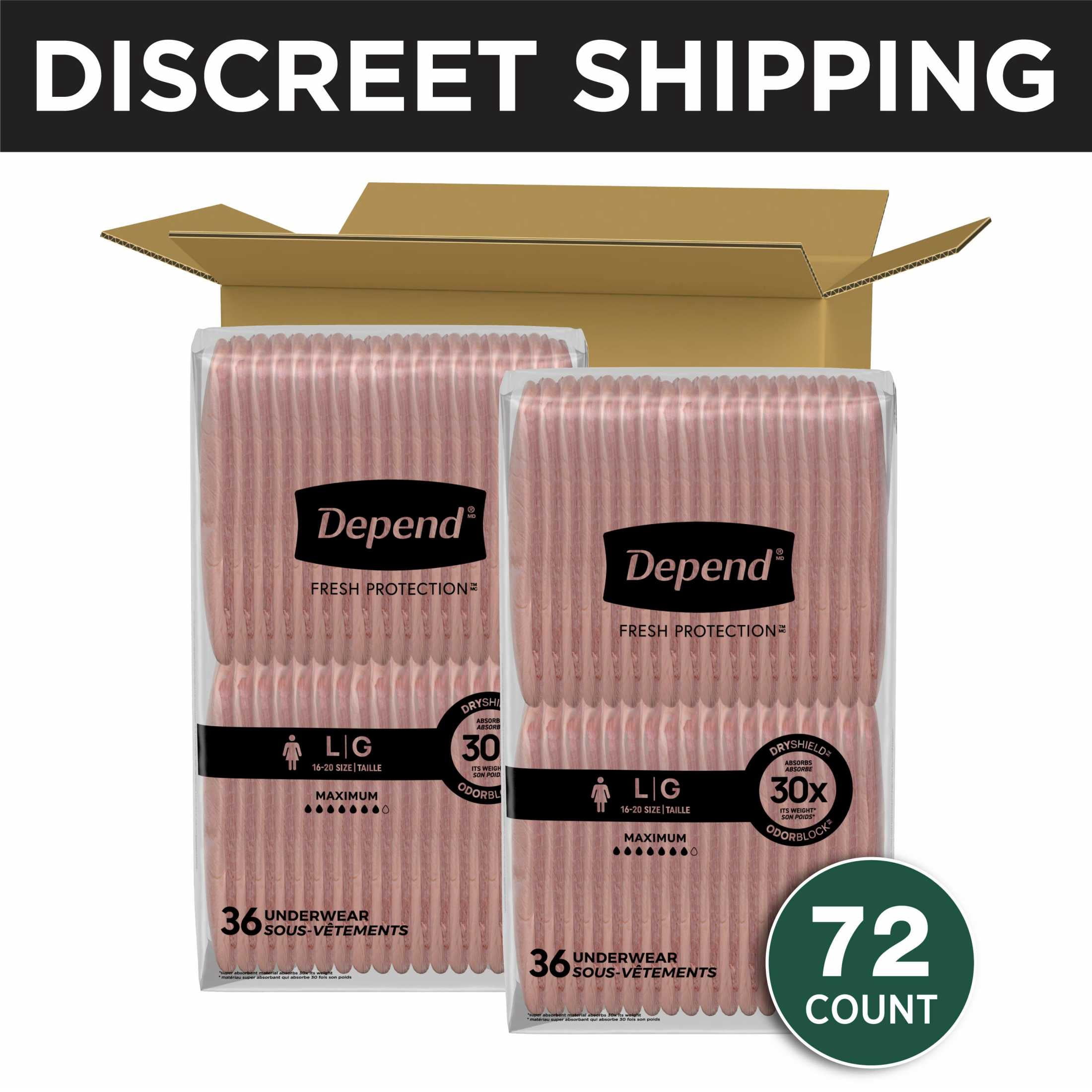 (2 pack) Depend Fresh Protection Incontinence Underwear for Women, Adult Diapers, L, 72 Count