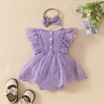 thumbnail image 5 of Preemie Onesies Baby Girl Sleeveless Lace Mesh Bodysuit Dress Sweet Floral Romper With Bow Trim Baby Girl Romper Purple 3 Months-6 Months, 5 of 7