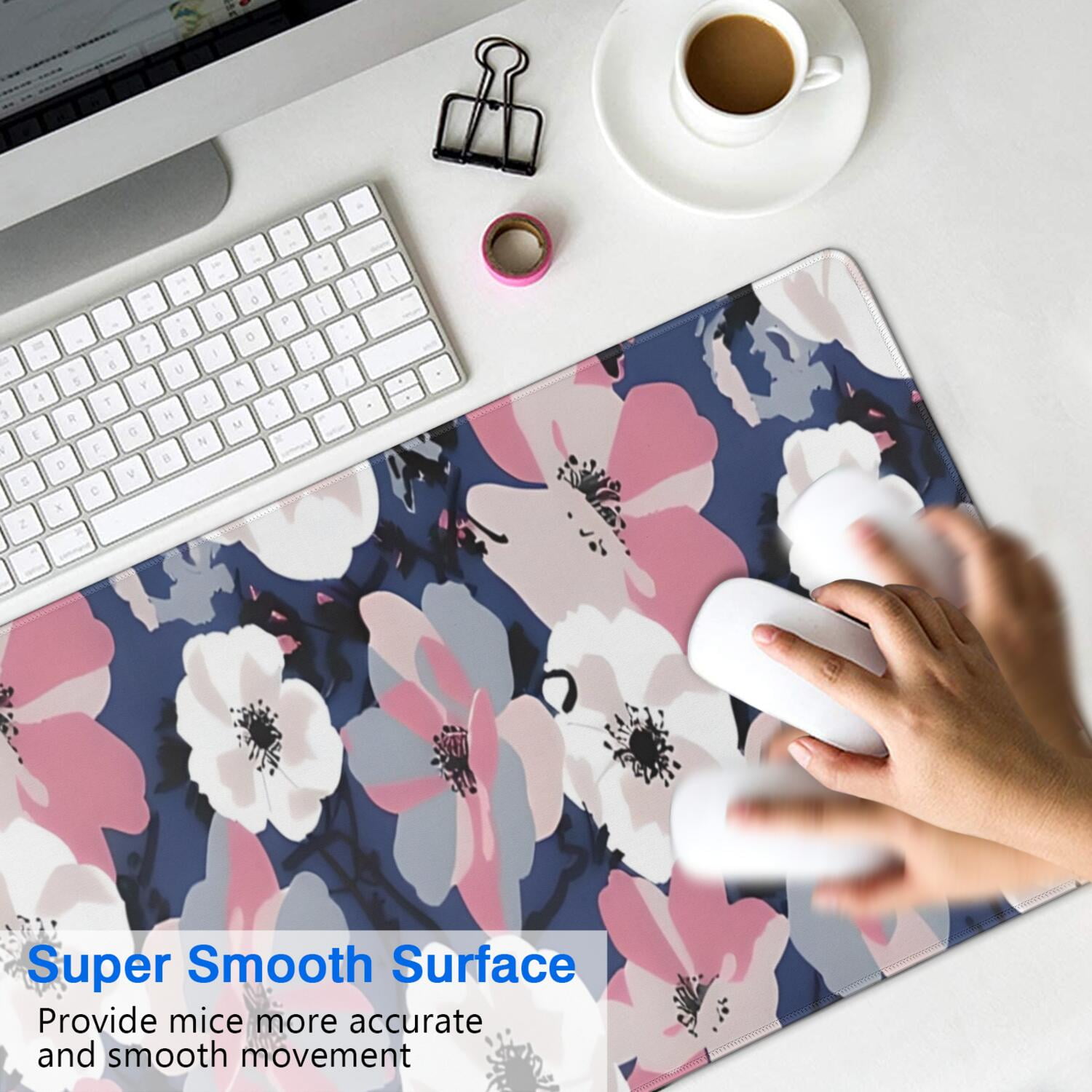 Long Mouse Pads for Desk,Pioneer Flower Floral Print Pattern Desk Mats on Top Of Desks, Desk Mouse Pad Extra Large with 3mm Non-Slip Base and Stitched Edge for Gaming,Office,Work,Home 35.4"x15.7"